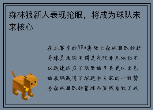 森林狼新人表现抢眼，将成为球队未来核心